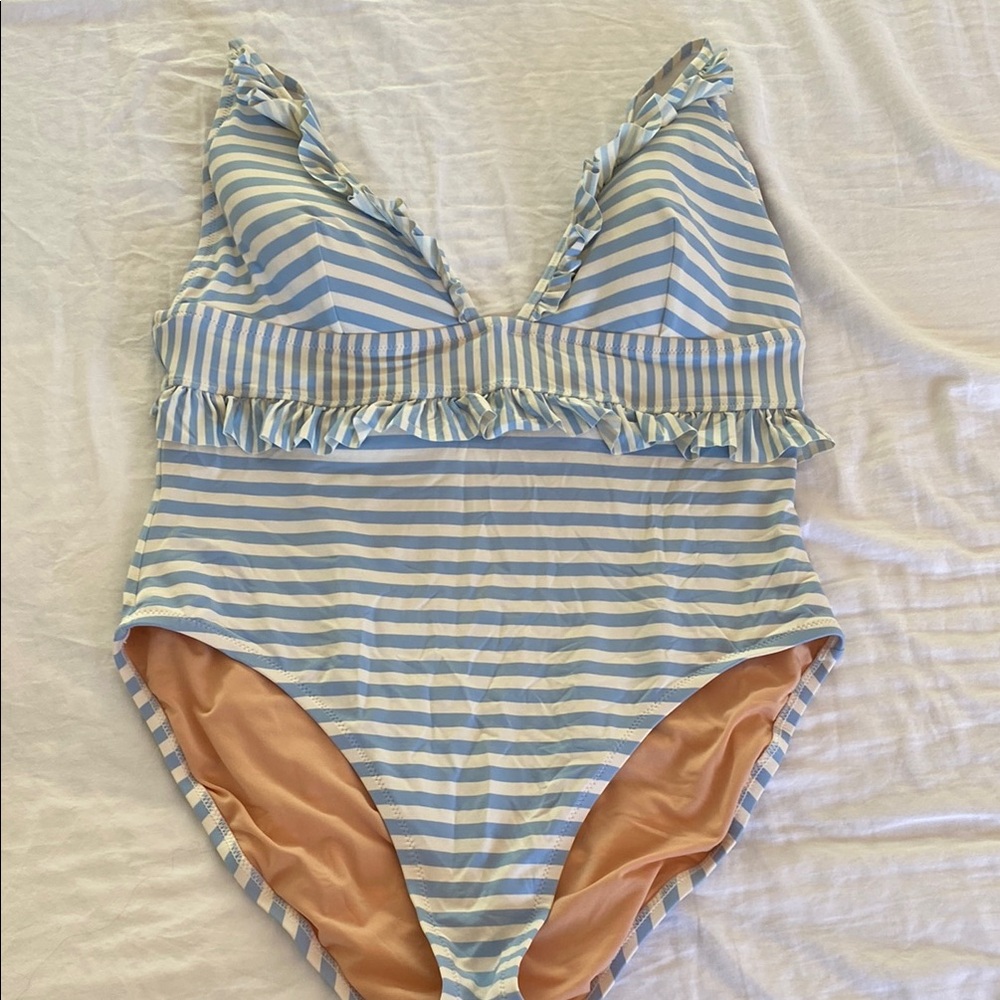 J. Crew Blue and White Striped One-Piece Swimsuit